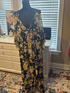 Nine West Black Midi/Maxi Dress with Yellow Floral Print